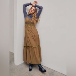 TAYLOR SWIFT ERAS TOUR OUTFIT - Cider Texture Lace Up Tiered Maxi Dress